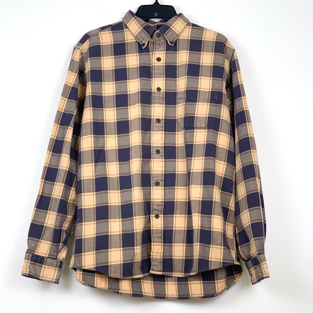 Eddie Bauer plaid shirt cream and navy check cotton button-up shirt medium